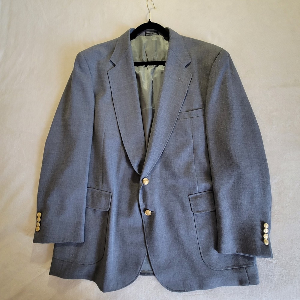 Wentworth Blazer Mens 48R Grey Gold Crest Buttons 2-Button Sport Coat Classic - Picture 15 of 16